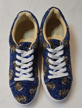 Betsey Johnson Blue and Gold Glitter Football Lace-Up Sneakers